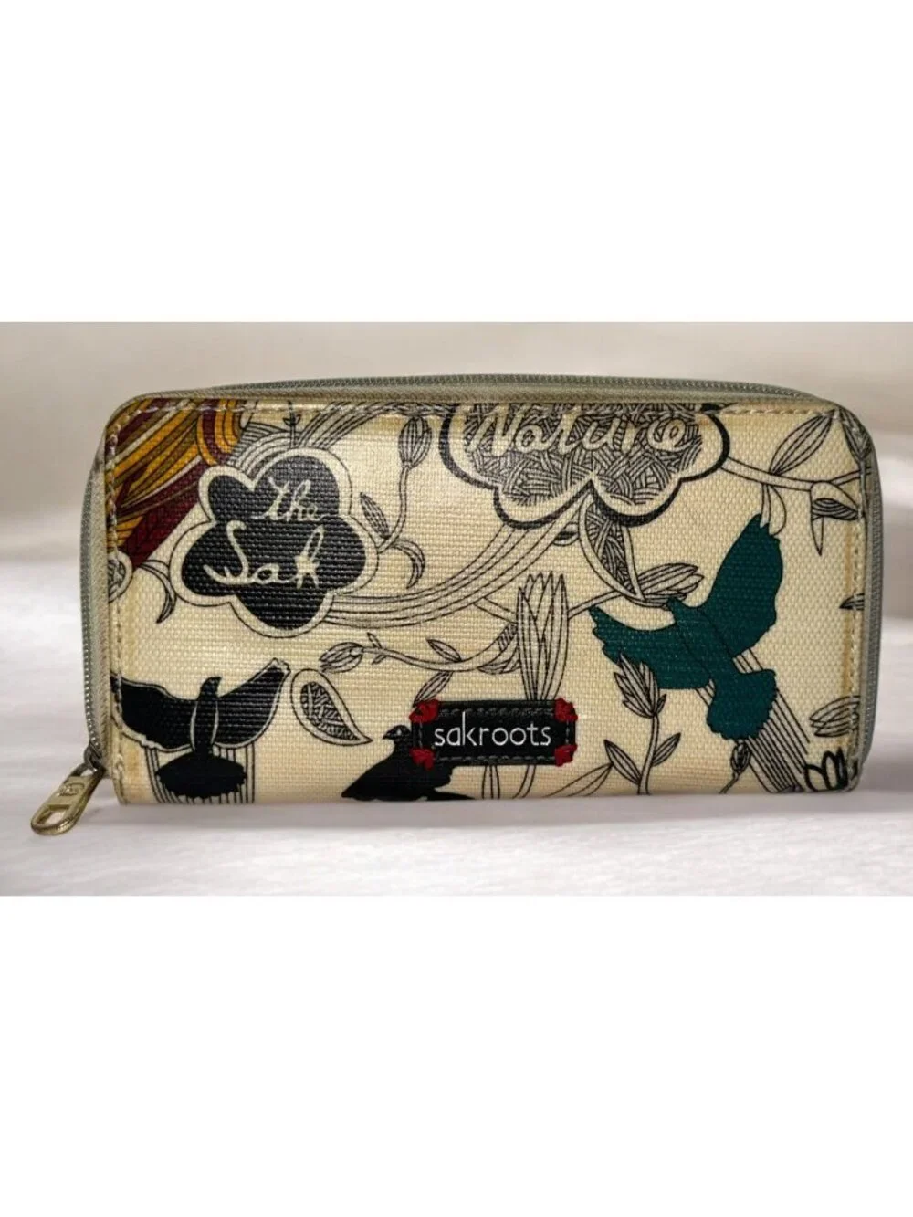 Sakroots Zip-Around Wallet With Bird & Nature Print Multi-Card Slots